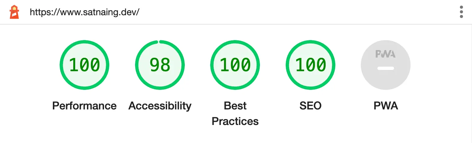 satnaing.dev Lighthouse 점수 satnaing.dev Lighthouse 점수