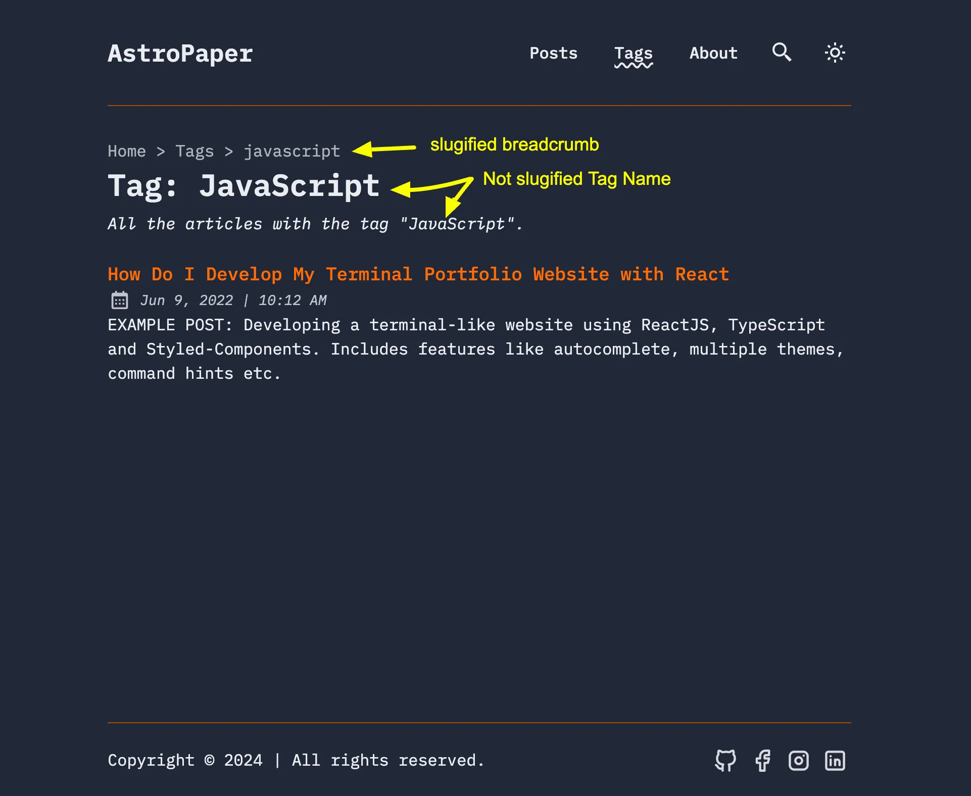 Slugify 해제된 태그 이름