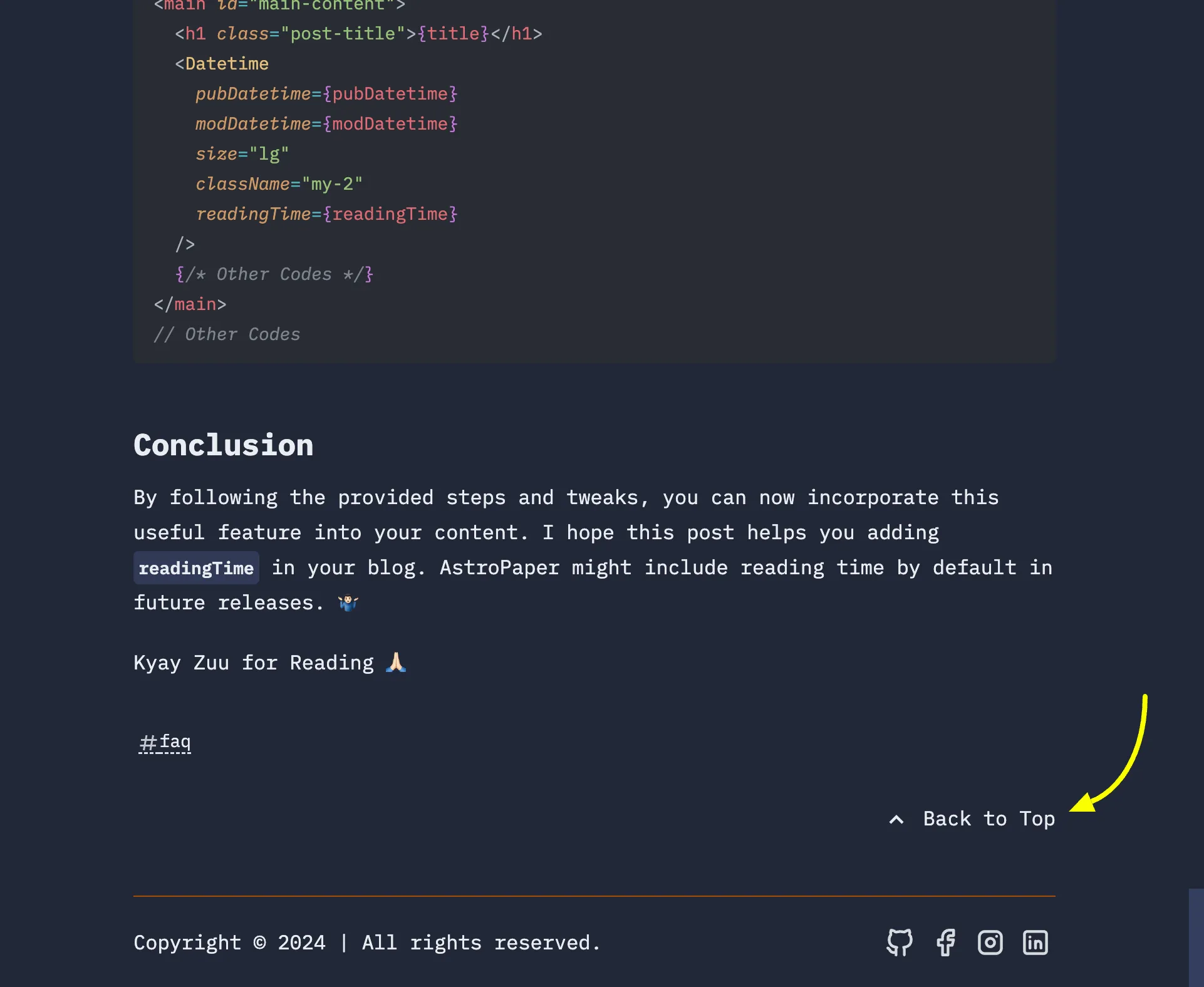 AstroPaper의 맨 위로 가기 버튼