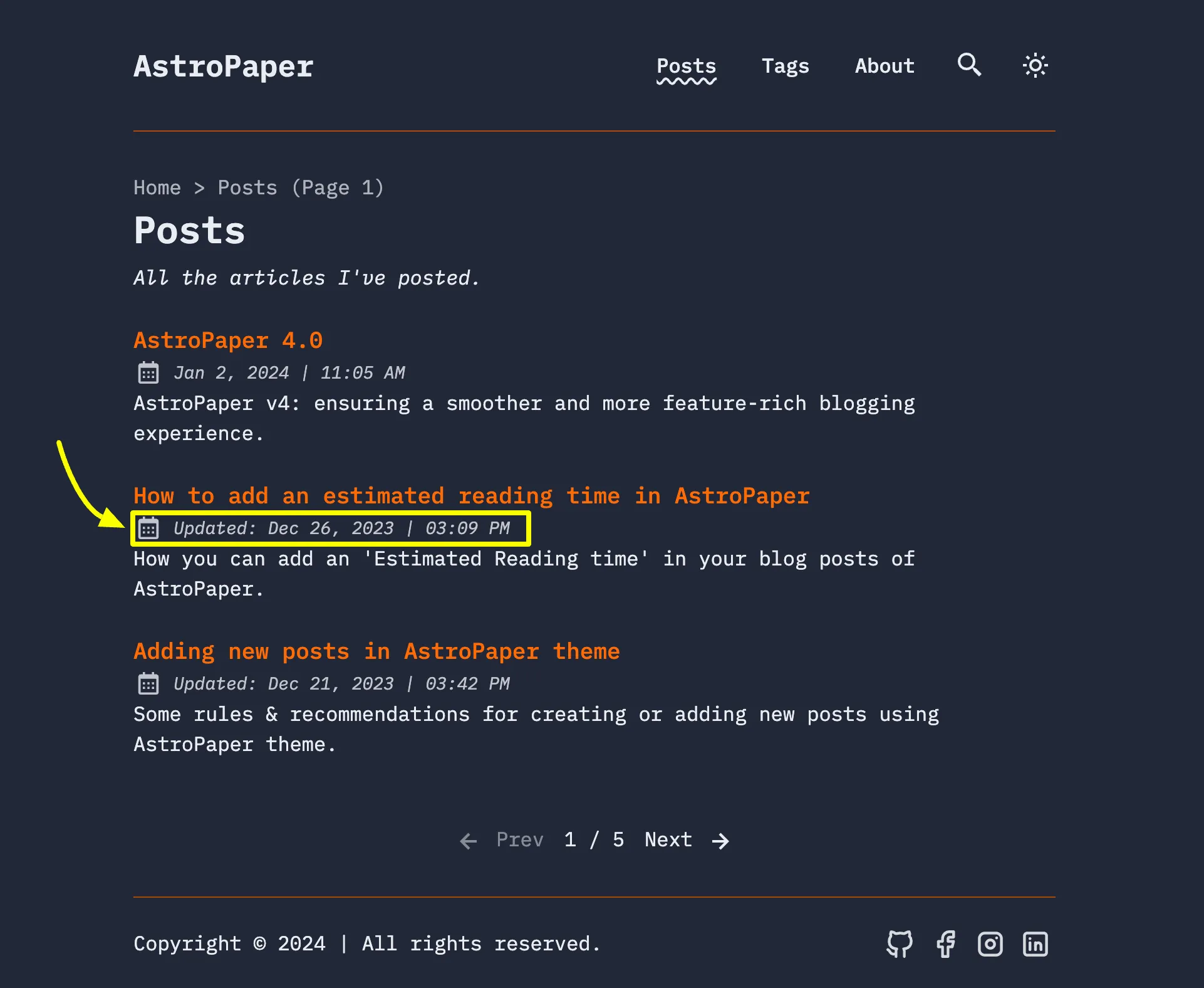 AstroPaper의 최종 수정일 기능